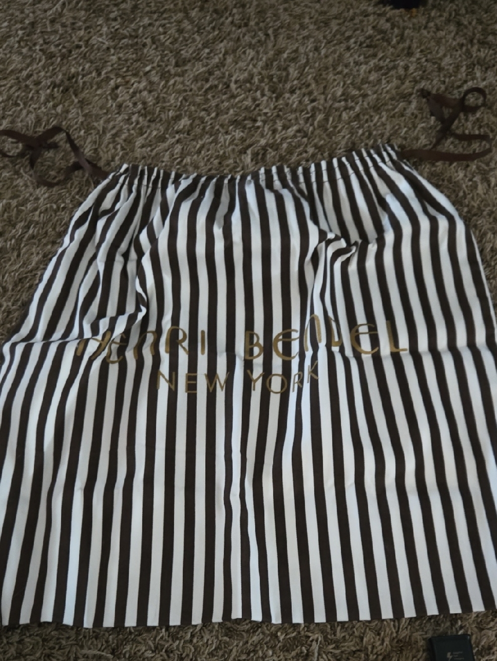 Henri Benxel New York Brown & White Striped Drawstring Dust Bag